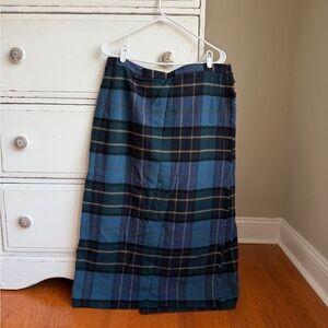 Vintage Rafaella Wool Western Fringe Plaid Blue and Black Women's Skirt, 36”